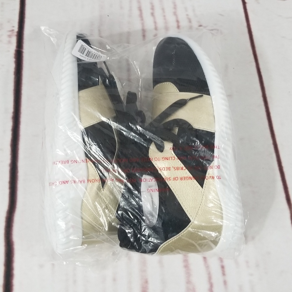 Gold Metallic Color Block Band Trainers Sneakers - Picture 6 of 7